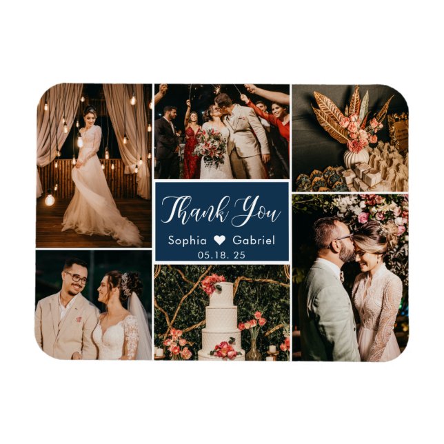 Stylish 6 Photo Collage Wedding Thank You Magnet (Horizontal)
