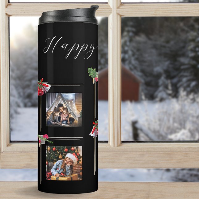 Stylish 6 Photo Template Grey & Black Christmas Thermal Tumbler (Creator Uploaded)