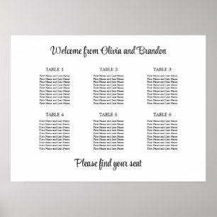 Stylish 6 Table Wedding Seating Chart Poster