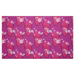 stylish 70s retro mod fabric- Cat kitten  Fabric