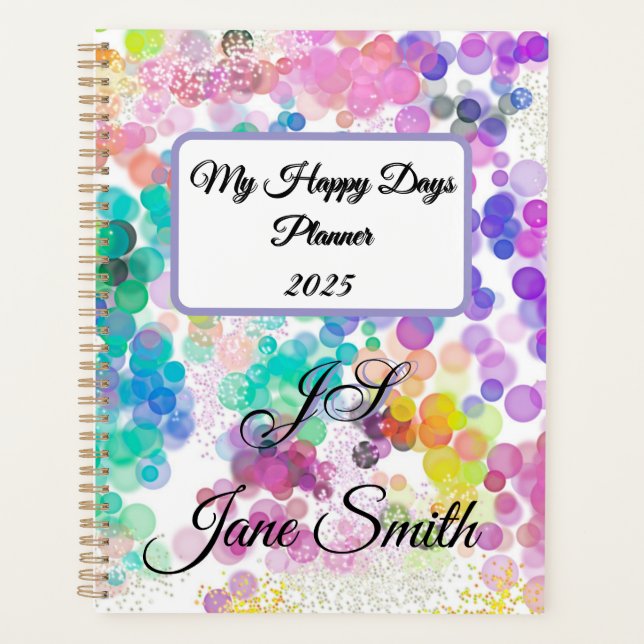 Stylish Abstract Bokeh My Happy Days Monogram  Planner (Front)