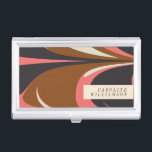 Stylish Abstract Contemporary Elegant Personalised Business Card Holder<br><div class="desc">Bold Abstract Design Personalised Business Card Case in Brown,  Navy,  and Salmon Pink</div>