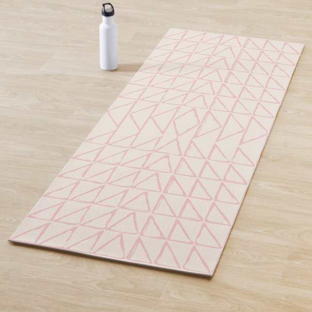 Stylish Abstract Geometric Line Art in Blush Pink Yoga Mat (In Situ)