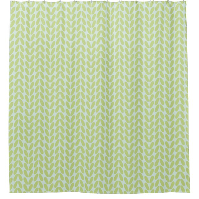 Stylish Abstract Green Leaves Pattern Pastel Blue Shower Curtain (Front)
