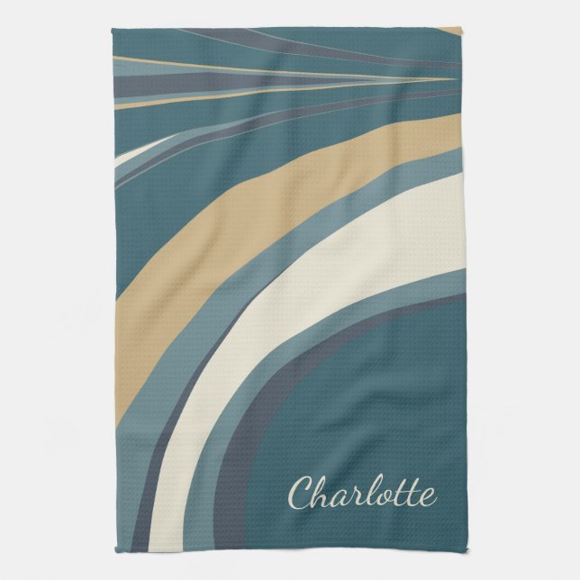 Stylish Abstract Marble Art in Teal Personalised Tea Towel (Vertical)