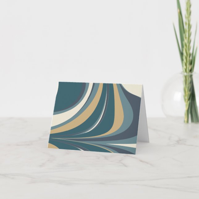 Stylish Abstract Marble Swirl in Teal and Gold Note Card (Front)