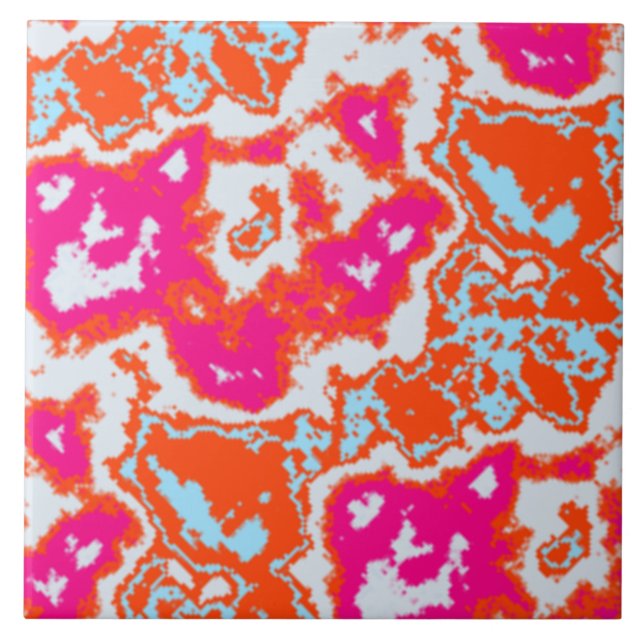 Stylish Abstract Pattern Orange Pink Ceramic Tile (Front)