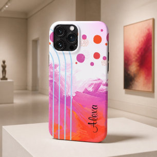Stylish Abstract Red, Pink, Blue & Personalised iPhone 13 Pro Max Case