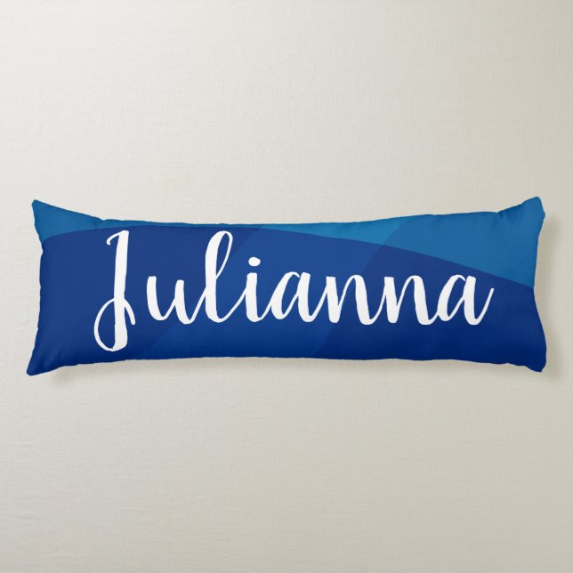 Stylish Abstract Shapes in Blue Personalised Name Body Cushion (Front)