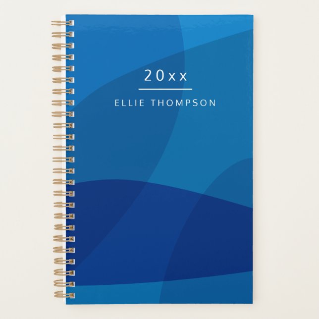 Stylish Abstract Shapes in Blue Personalised Name Planner (Front)
