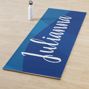 Stylish Abstract Shapes in Blue Personalised Name Yoga Mat