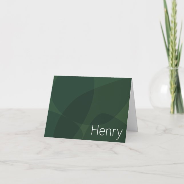 Stylish Abstract Shapes in Green Personalised Name Note Card (Front)
