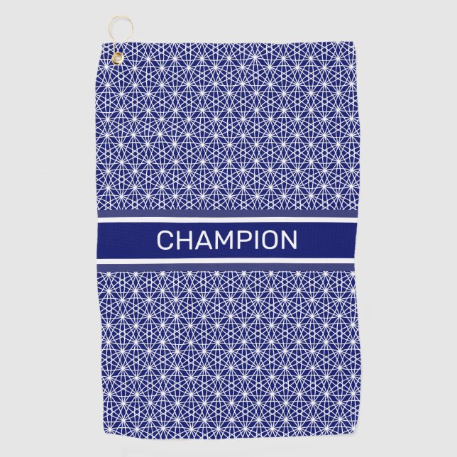 Stylish Abstract Star Pattern in Blue & White Golf Towel (Front)