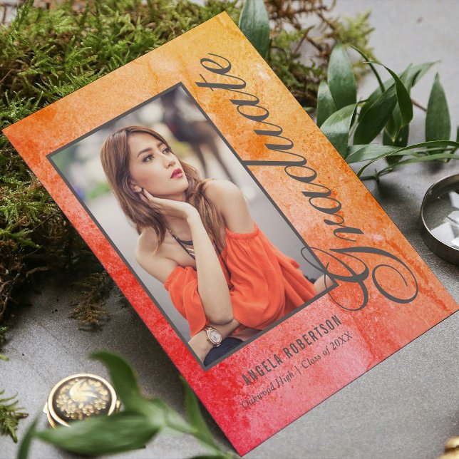 Stylish Abstract Watercolor  Photo Graduation Invitation Postcard (Creator Uploaded)