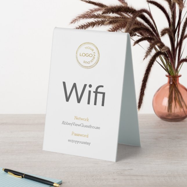 Stylish Add Your Logo Wifi Details on White (In SItu (Table))