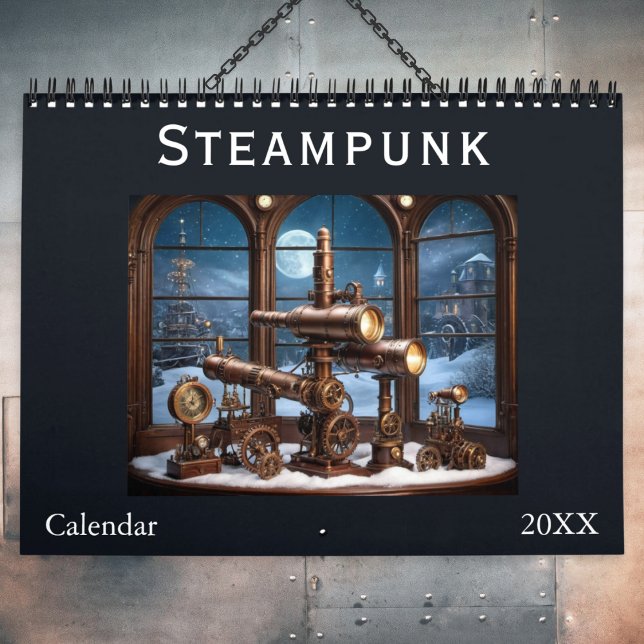 Stylish Aesthetic Retro Cool Cogs Gears Steampunk Calendar (A stylish Steampunk monthly wall calendar, with a different Steampunk-inspired image on every page)