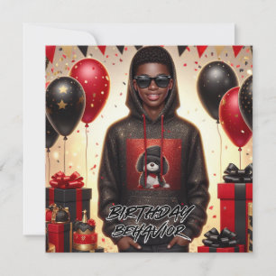 Stylish African American Boy Black/Red Birthday Card