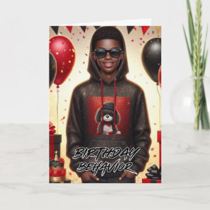Stylish African American Boy Black/Red Birthday Card