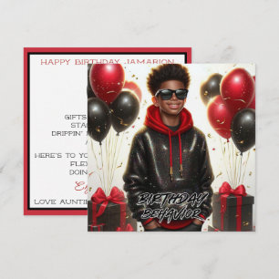 Stylish African American Boy Black/Red Birthday Card