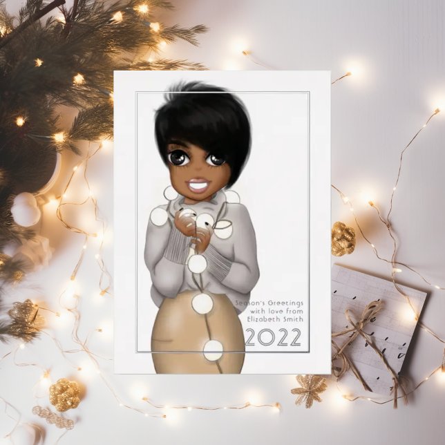 Stylish African American Cosy Christmas Lights Foil Holiday Card (Creator Uploaded)