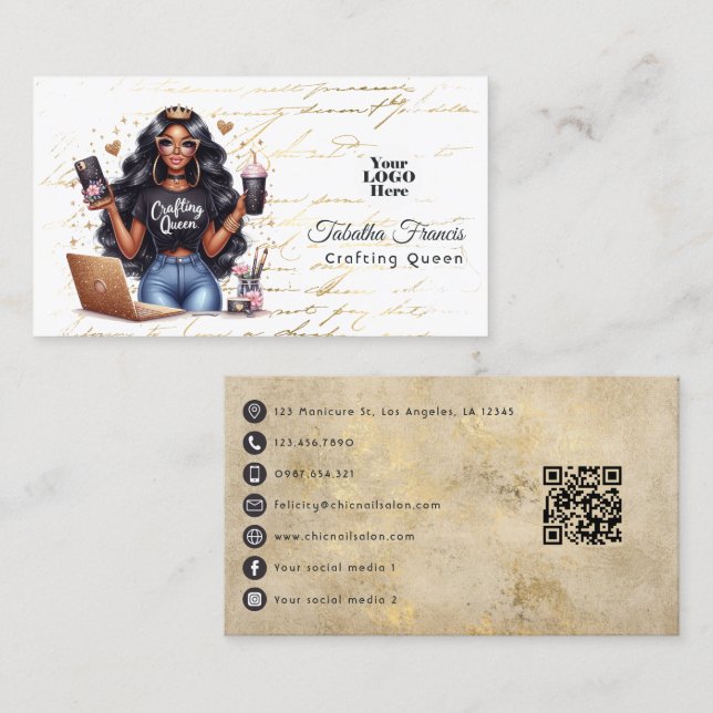 Stylish African American Crafting Queen Branding Business Card (Front/Back)