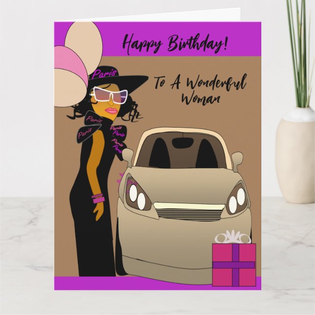 Stylish African American Woman Birthday Card (Front)