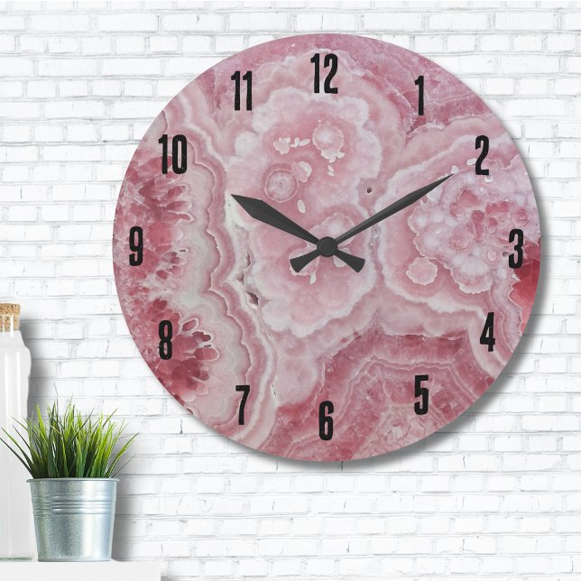 Stylish Agate Elegant Pink Large Clock (Trendy Stylish Modern Geode Stone Pink Large Clock)