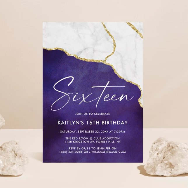 Stylish Agate & Marble 16th Birthday Invitation (Creator Uploaded)