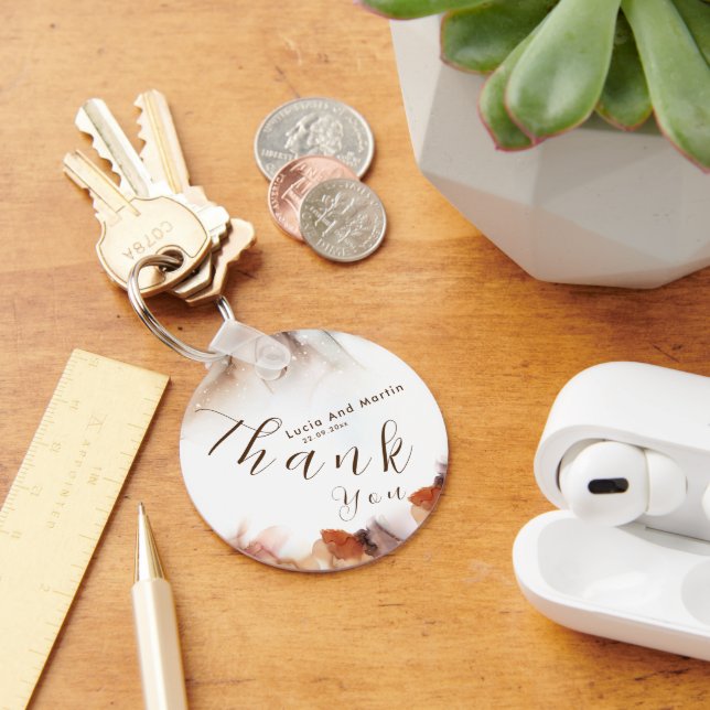 Stylish Alcohol Orange Ink Thank You Wedding Key Ring (Desk)