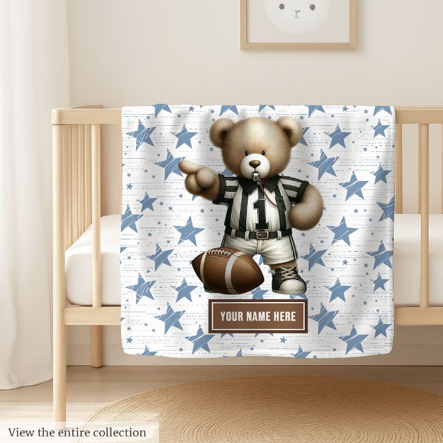 Stylish American Football Teddy Bear Personalised  Fleece Blanket (Soft and cozy American football teddy bear blanket, great personalized boy birthday gift.)