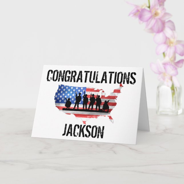 Stylish American Personalised Army Graduation Card (Orchid)