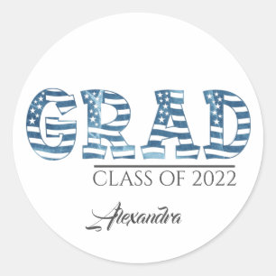 Stylish American USA Flag Custom Text Graduation Classic Round Sticker