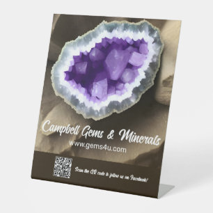 Stylish Amethyst Geode Custom QR Pedestal Sign