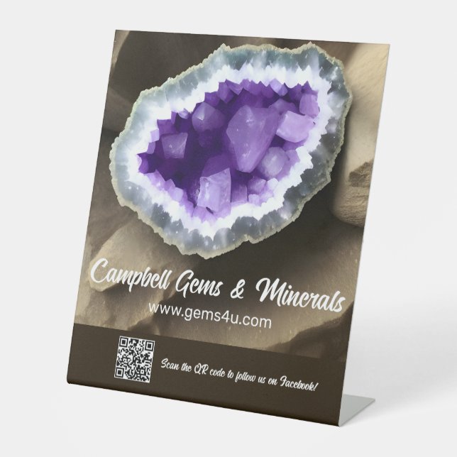 Stylish Amethyst Geode Custom QR   Pedestal Sign (Front)