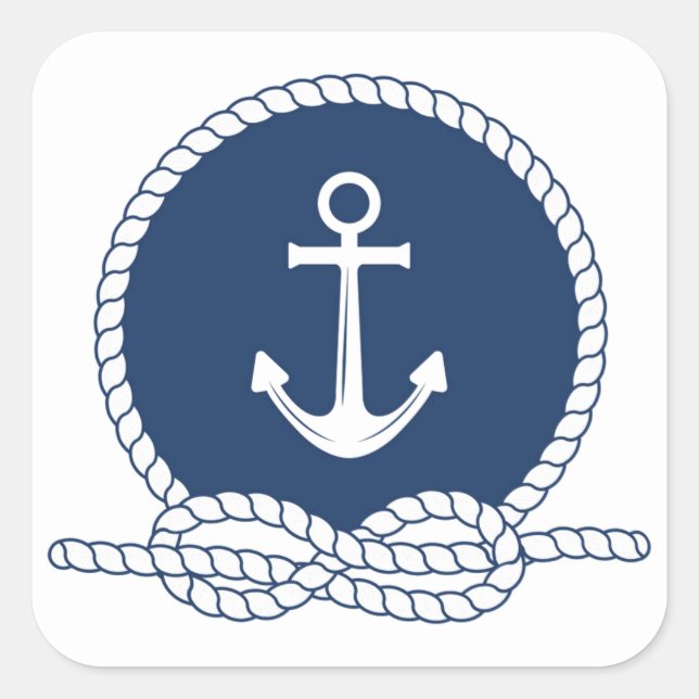 Stylish Anchor And Rope Square Sticker (Front)