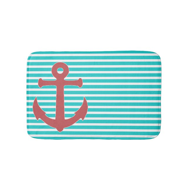 Stylish Anchor and Stripes Bath Mat (Front)