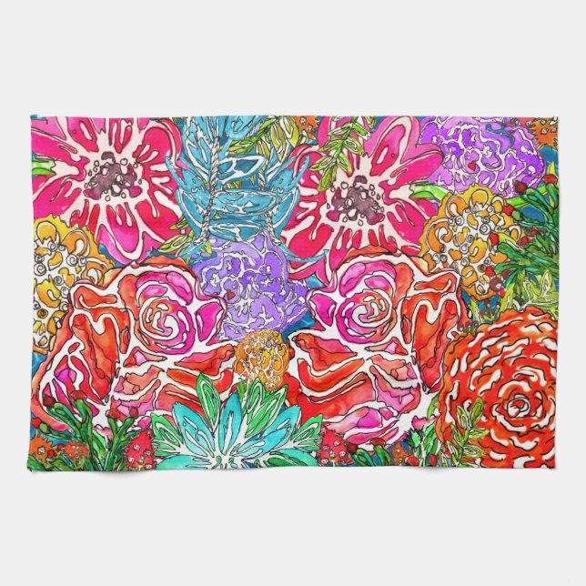 Stylish and Colourful Floral Flowers Kitchen Towel (Horizontal)