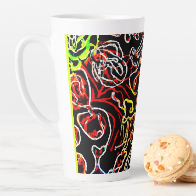 Stylish and Colourful Neon Patterns Shape Latte Mug (In Situ)