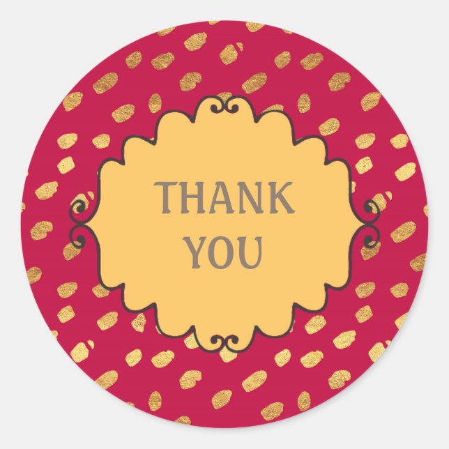Stylish and Cute Red and Gold Thank You Sticker (Front)