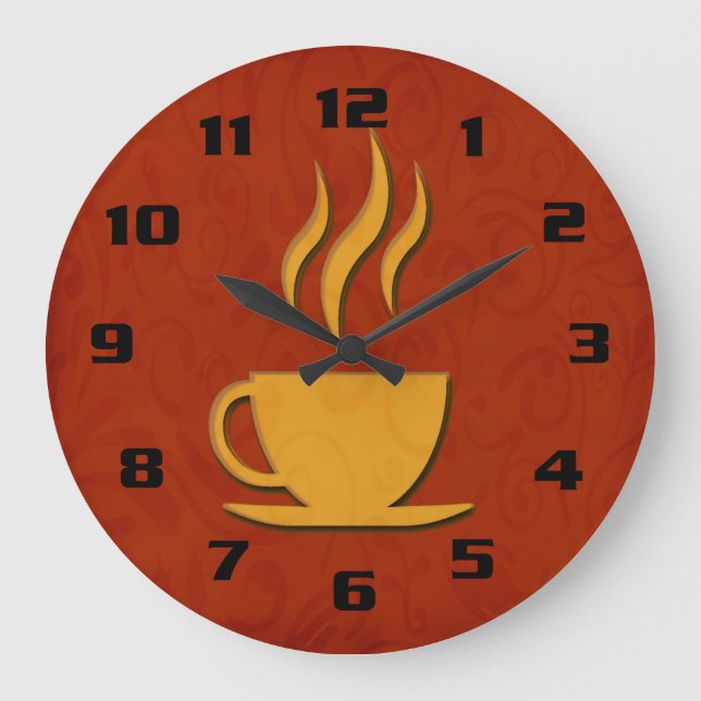 Stylish and Elegant Coffee or Tea Cup Kitchen Large Clock (Front)
