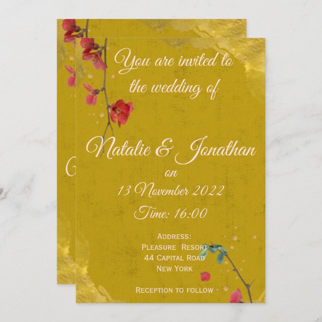 Stylish and elegant Red and Gold Invitation (Front/Back)
