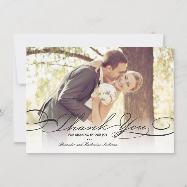 Stylish And Elegant Script Photo Simple Wedding Thank You Card (Front)
