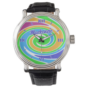 Stylish and Fun Bright Rainbow Coloured Swirl Watch