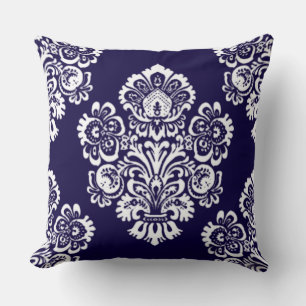 Stylish and Luxurious Damask Pattern on Deep Blue Cushion