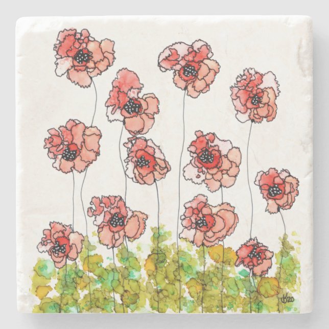 Stylish and Whimsical Red Poppy Flowers Coaster (Front)