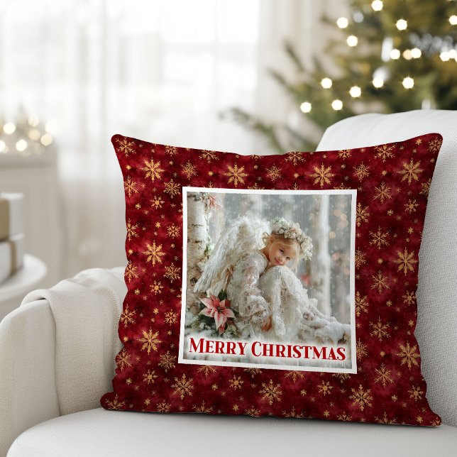 Stylish Angel Poinsettia Red Gold Custom Christmas Cushion (Stylish Angel Poinsettia Red Gold Custom Christmas Pillow

)