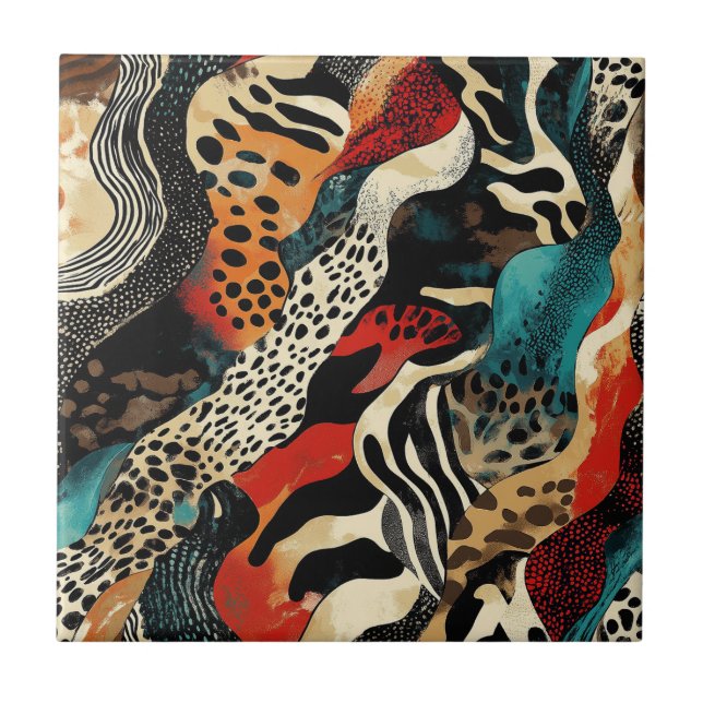 Stylish Animal Print Fusion Design  Ceramic Tile (Front)