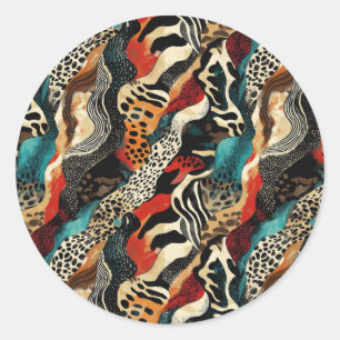 Stylish Animal Print Fusion Design  Classic Round Sticker