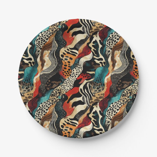 Stylish Animal Print Fusion Design  Paper Plate (Front)