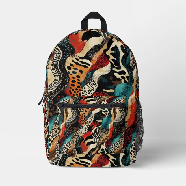 Stylish Animal Print Fusion Design  Printed Backpack (Front)